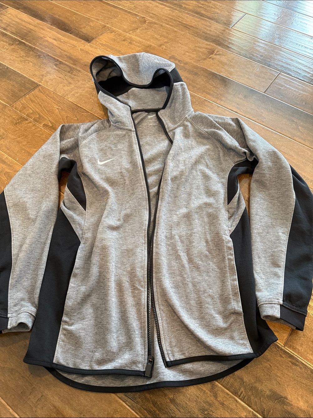 Nike Grey and Black Hooded Full-Zip Jacket